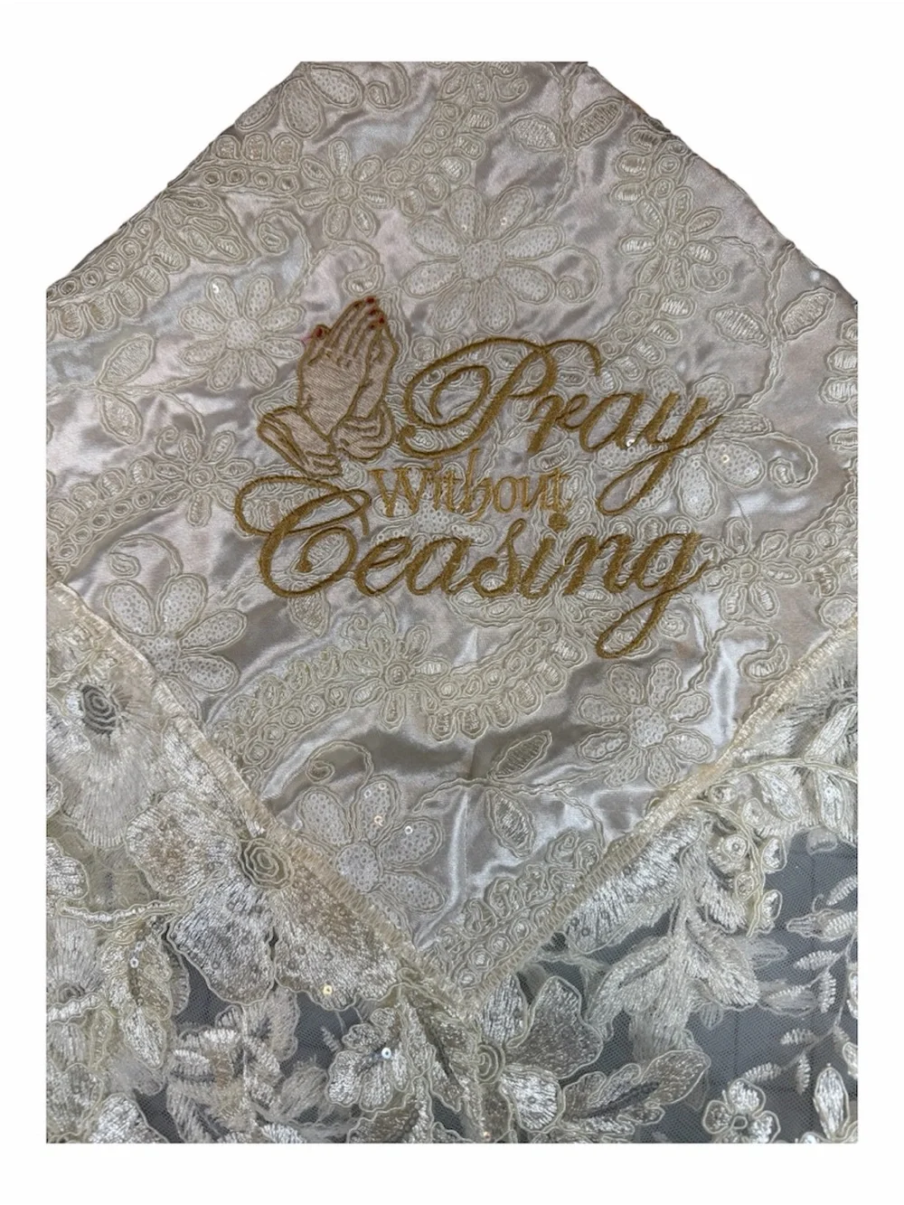 Elegant Handmade Embroidered Ivory Sequin Church Lap Scarf Ivory Sequin Lace